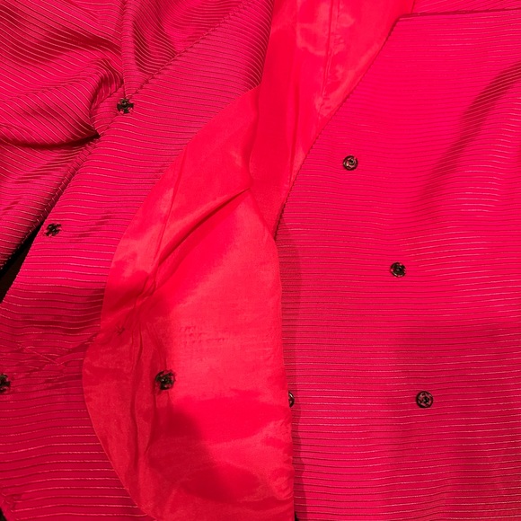 Vintage Black Satin Midi Skirt & Fuchsia Pink W Black Rose Bow Jacket Set NoTag. - Picture 9 of 16